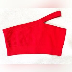 Red One-Shoulder Cross Halter Cropped Athletic Sporty Top